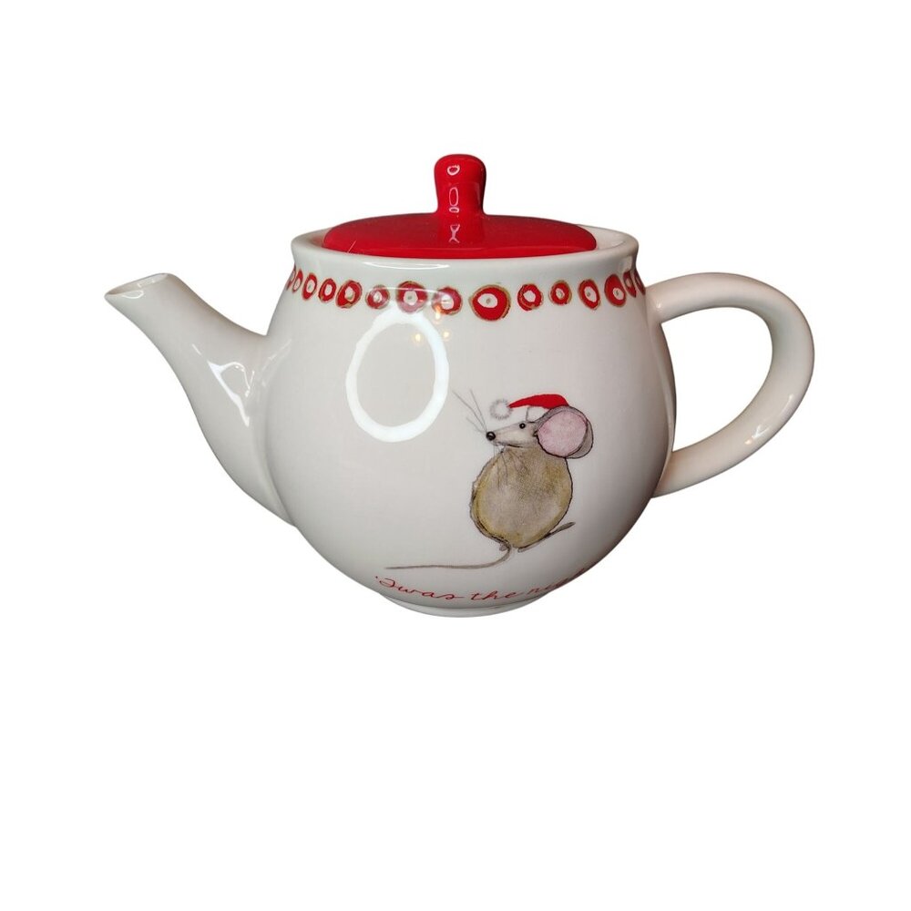 Magenta Rae Dunn Twas the Night Christmas Teapot Santa Hat Mouse